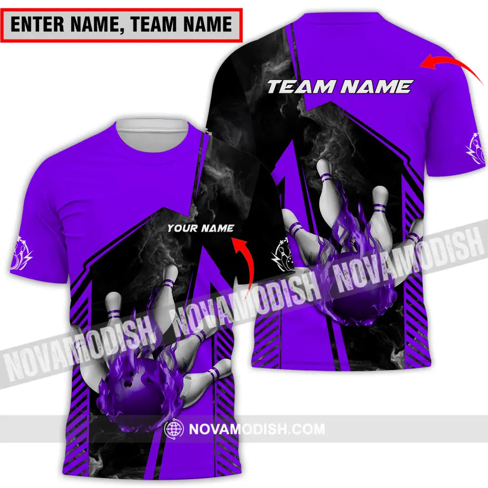 Unisex Shirt - Custom Name And Team Name Bowling Sport Shirt Purple Ball T-shirt
