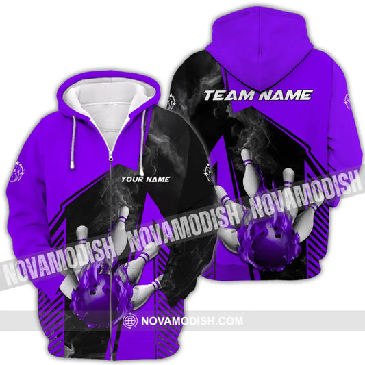 Unisex Shirt - Custom Name And Team Name Bowling Sport Shirt Purple Ball Zipper Hoodie / S T-shirt