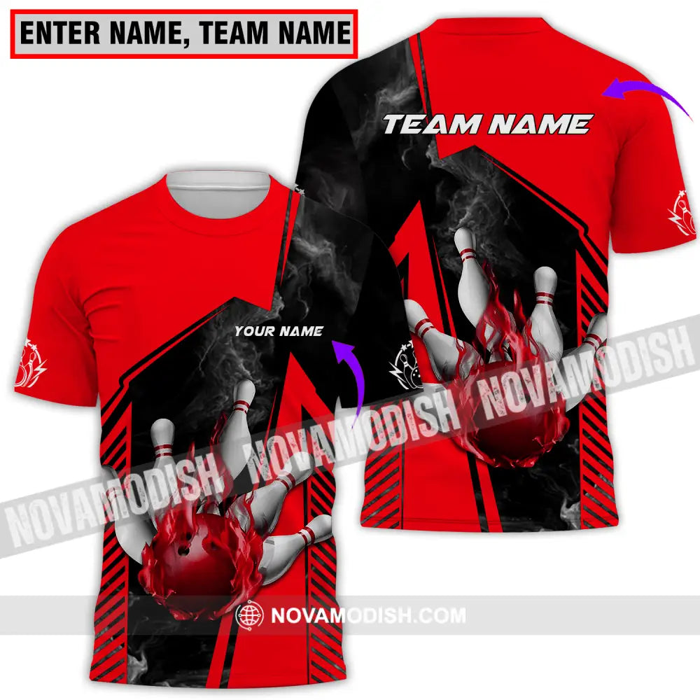 Unisex Shirt - Custom Name And Team Name Bowling Sport Shirt Red Ball T-shirt