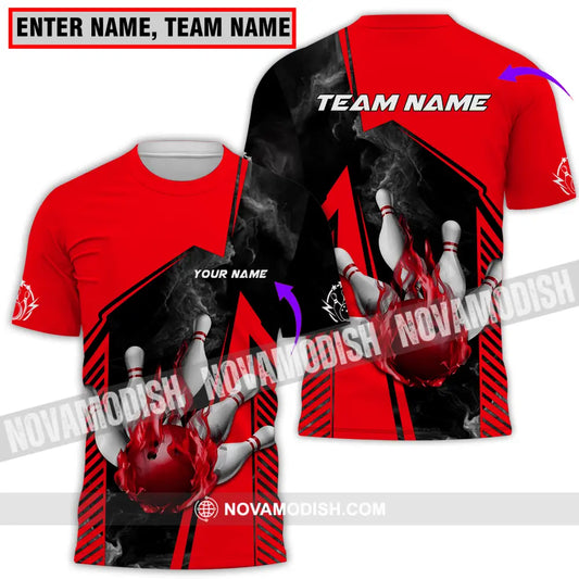 Unisex Shirt - Custom Name And Team Name Bowling Sport Shirt Red Ball T-shirt