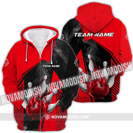 Unisex Shirt - Custom Name And Team Name Bowling Sport Shirt Red Ball Zipper Hoodie / S T-shirt