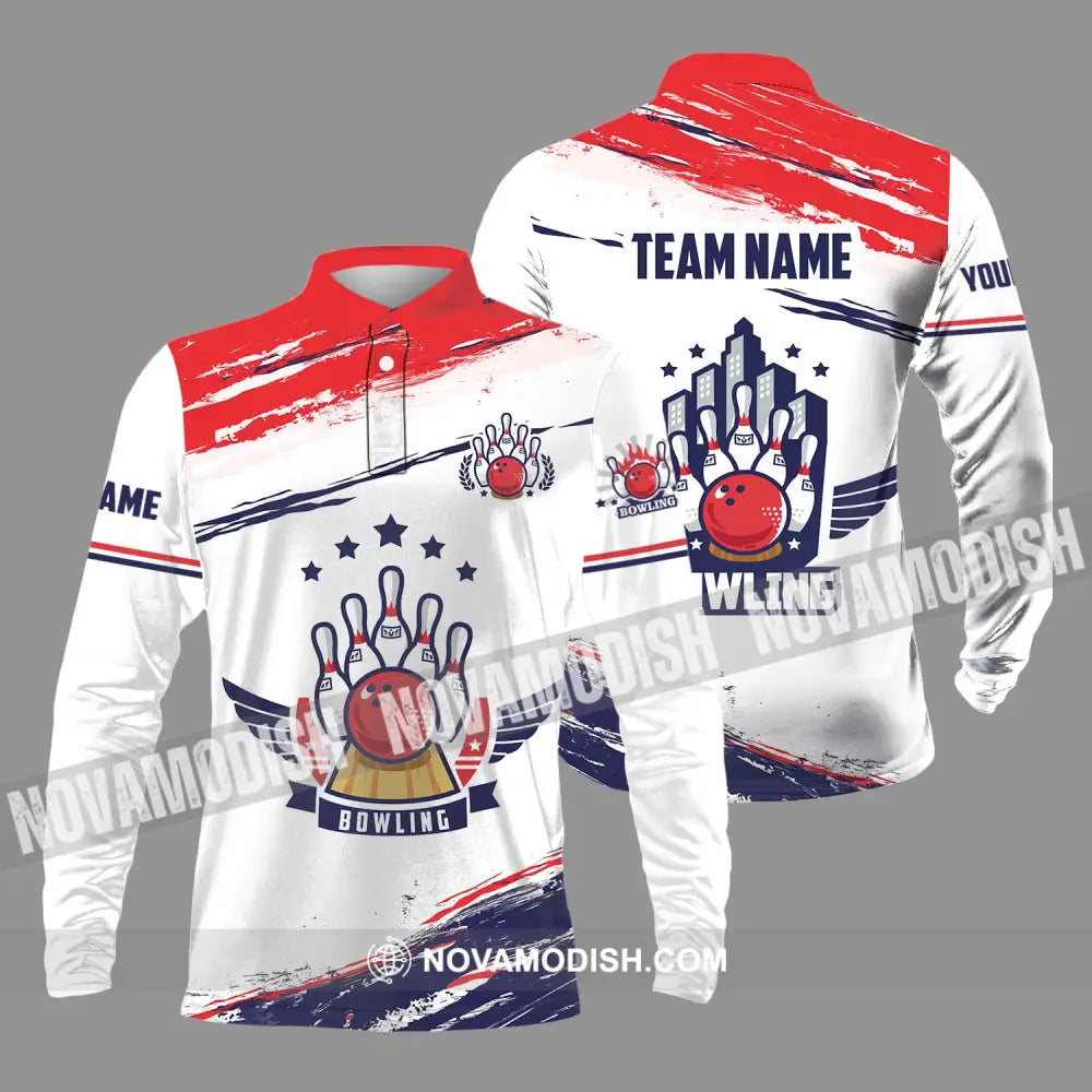 Unisex Shirt - Custom Name And Team Name Bowling Shirt Bowling Stars Long Sleeve Polo / S T-shirt