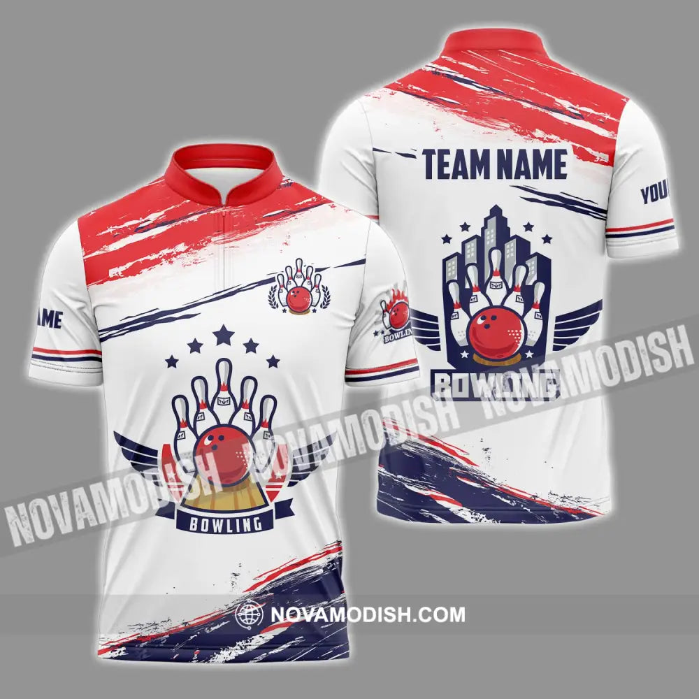 Unisex Shirt - Custom Name And Team Name Bowling Shirt Bowling Stars Zipper Polo Shirt / S T-shirt