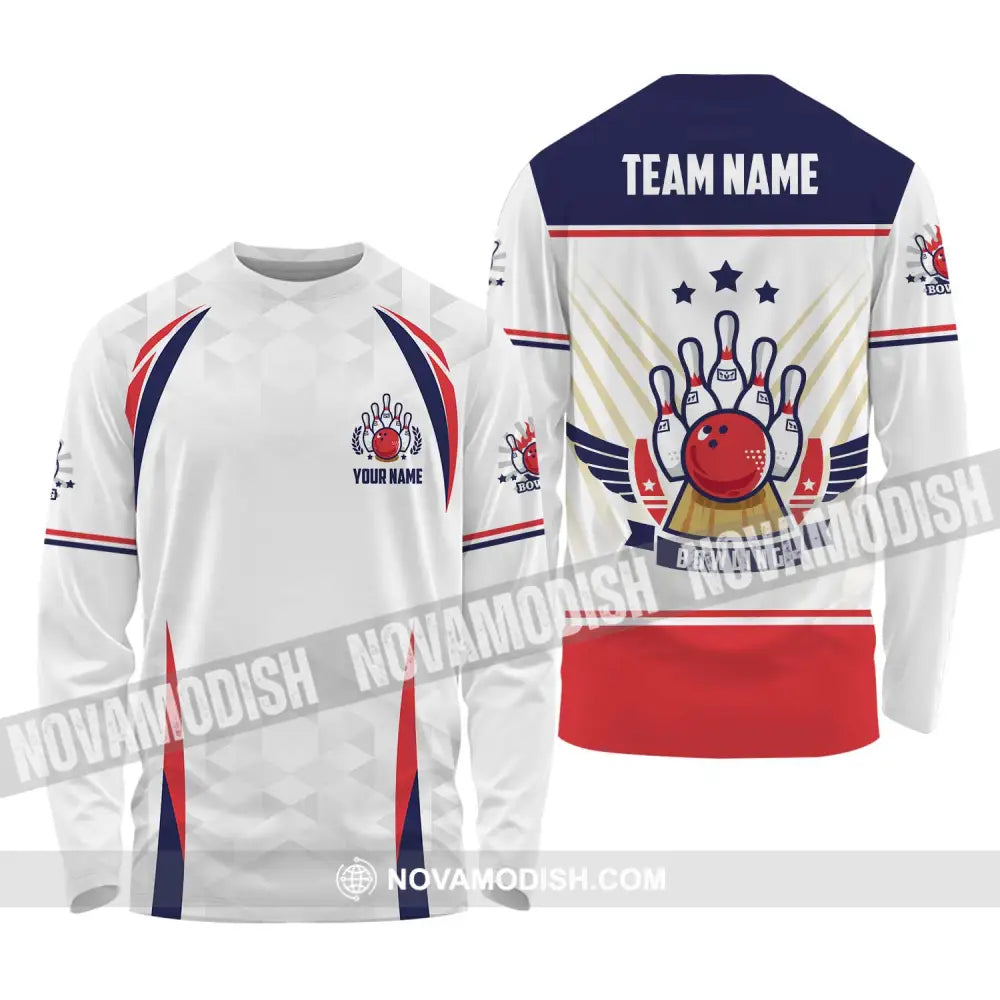 Unisex Shirt - Custom Name And Team Name Bowling Shirt Three Star Bowling Ball Long Sleeve Shirt / S T-shirt