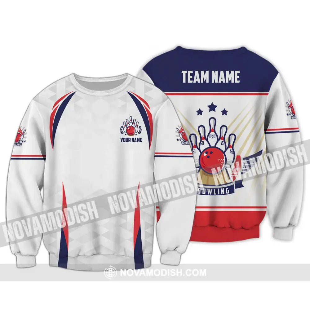 Unisex Shirt - Custom Name And Team Name Bowling Shirt Three Star Bowling Ball Long Sleeve / S T-shirt