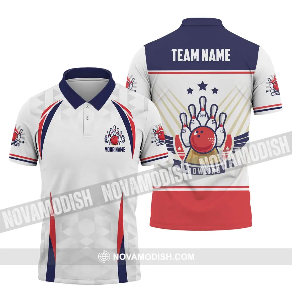 Unisex Shirt - Custom Name And Team Name Bowling Shirt Three Star Bowling Ball Polo Shirt / S T-shirt