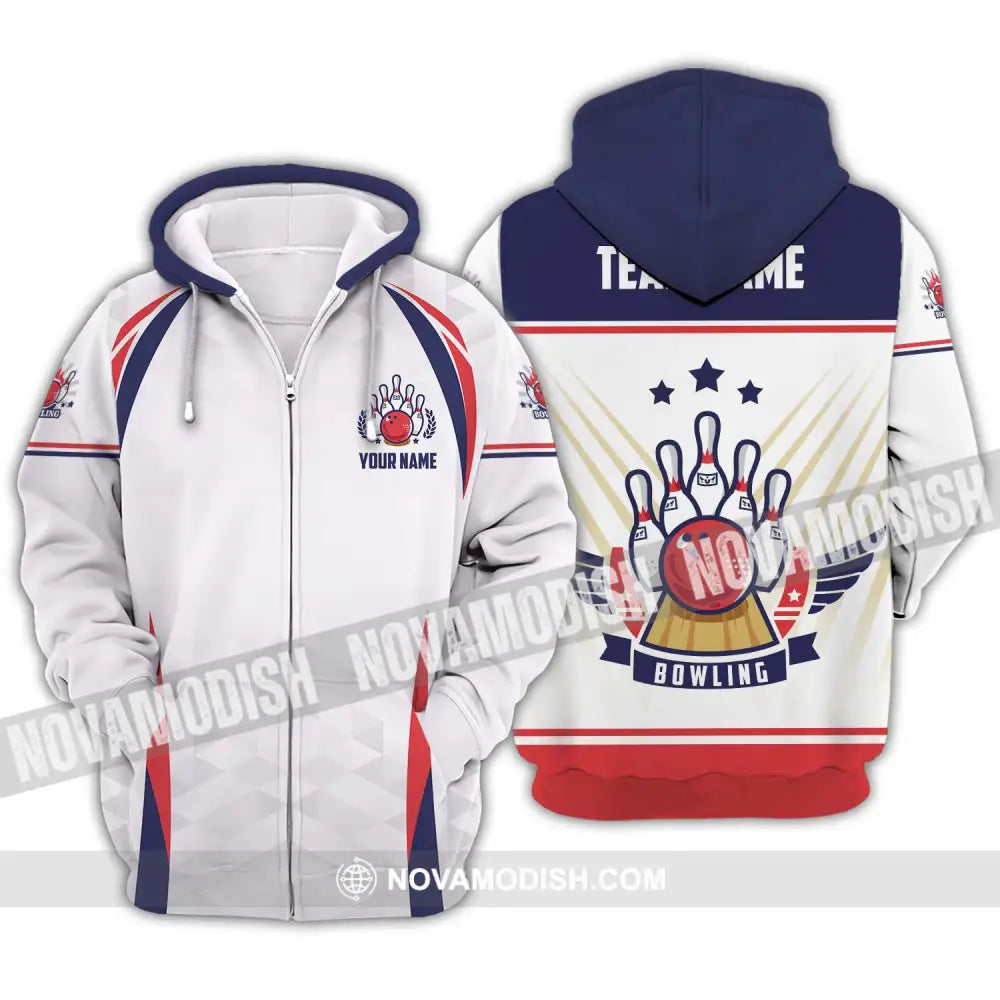 Unisex Shirt - Custom Name And Team Name Bowling Shirt Three Star Bowling Ball Zipper Hoodie / S T-shirt