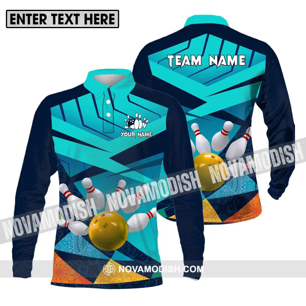 Unisex Shirt - Custom Name And Team Name Shirt Bowling Yellow Ball Long Sleeve Polo / S T-shirt