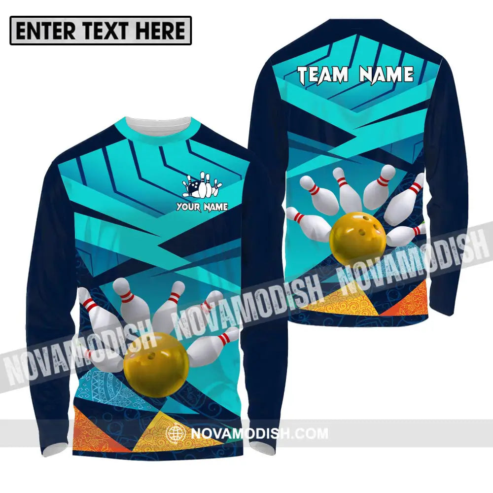 Unisex Shirt - Custom Name And Team Name Shirt Bowling Yellow Ball Long Sleeve Shirt / S T-shirt