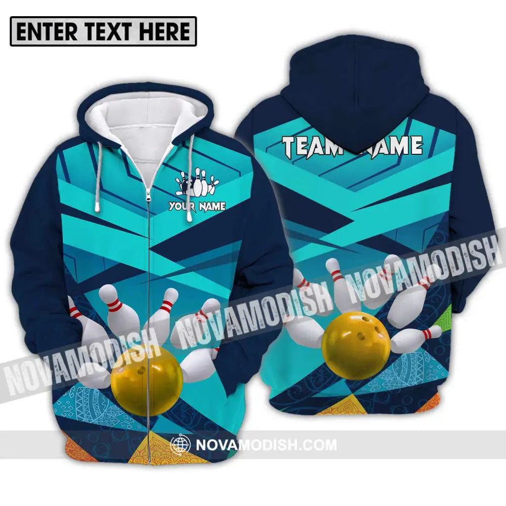 Unisex Shirt - Custom Name And Team Name Shirt Bowling Yellow Ball Zipper Hoodie / S T-shirt