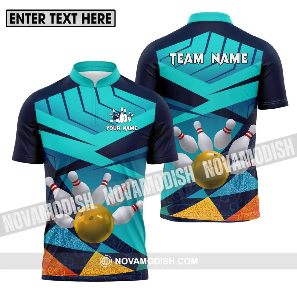 Unisex Shirt - Custom Name And Team Name Shirt Bowling Yellow Ball Zipper Polo Shirt / S T-shirt