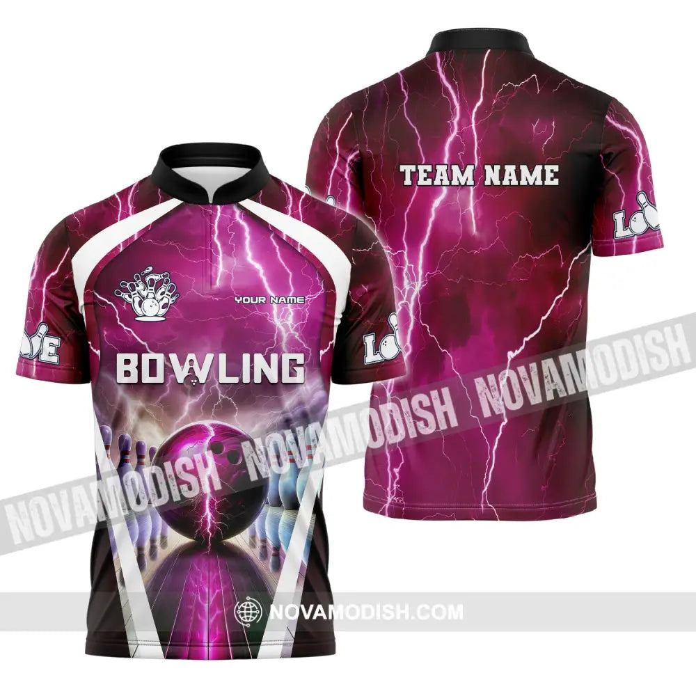 Unisex Shirt Custom Name And Team Bowling Zip Polo For Player T-Shirt T-Shirt