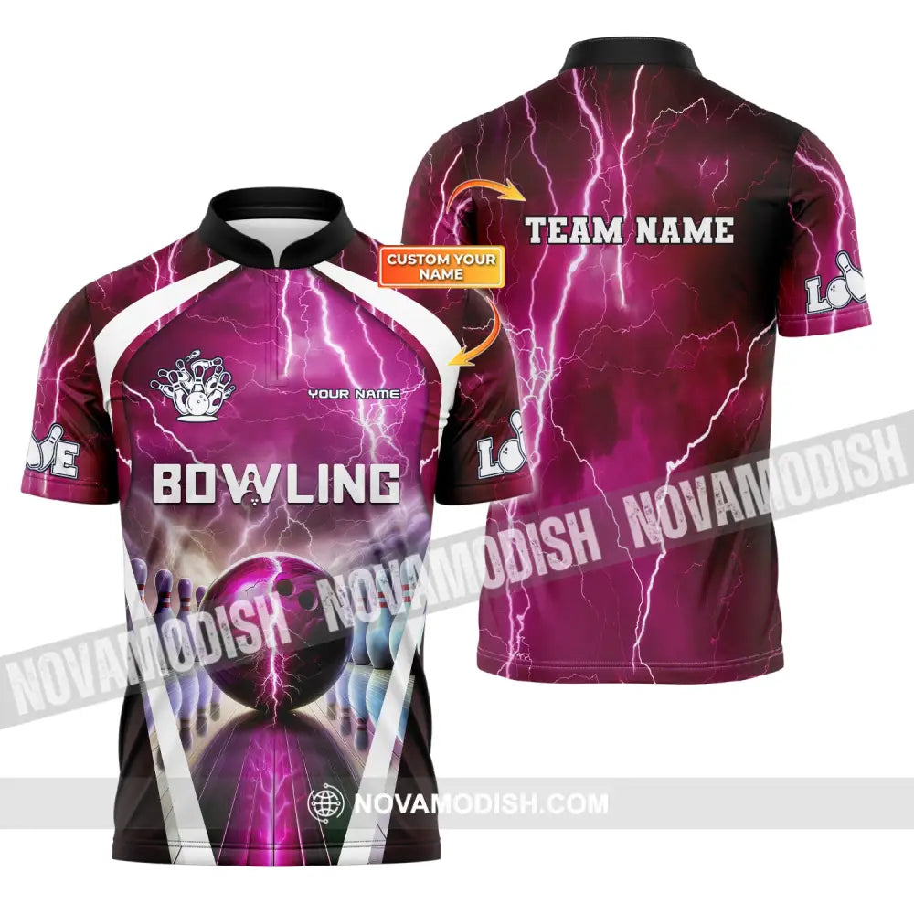 Unisex Shirt Custom Name And Team Bowling Zip Polo For Player T-Shirt Zipper / S T-Shirt