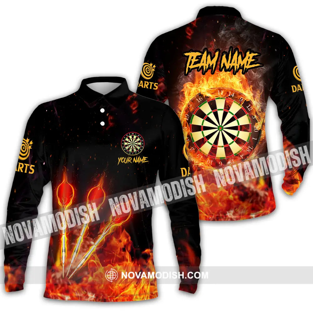 Unisex Shirt - Custom Name And Team Name Burning Darts Shirt Long Sleeve Polo / S T-shirt