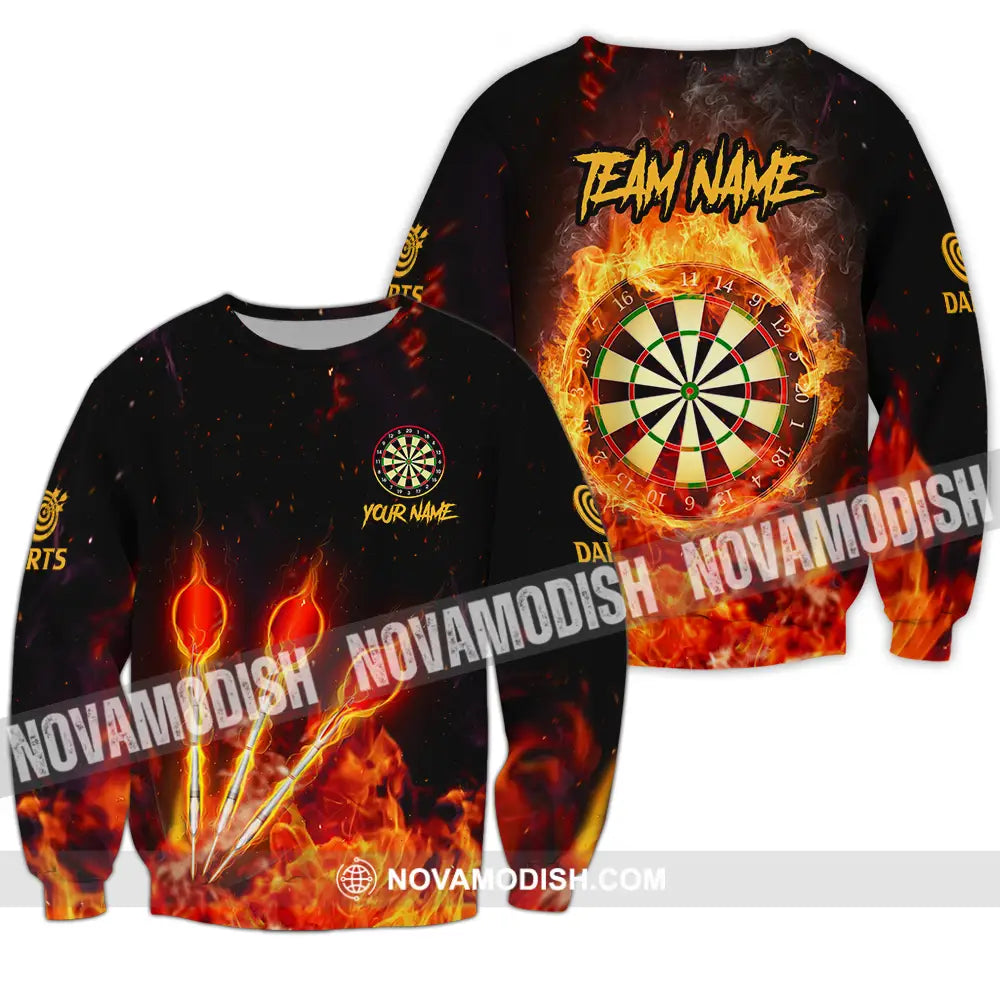 Unisex Shirt - Custom Name And Team Name Burning Darts Shirt Long Sleeve / S T-shirt