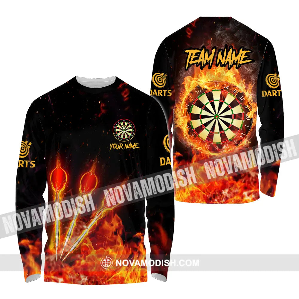 Unisex Shirt - Custom Name And Team Name Burning Darts Shirt Long Sleeve Shirt / S T-shirt