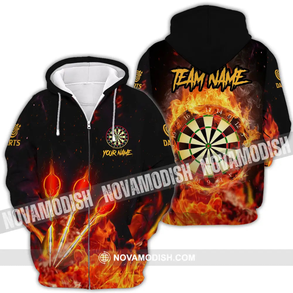 Unisex Shirt - Custom Name And Team Name Burning Darts Shirt Zipper Hoodie / S T-shirt