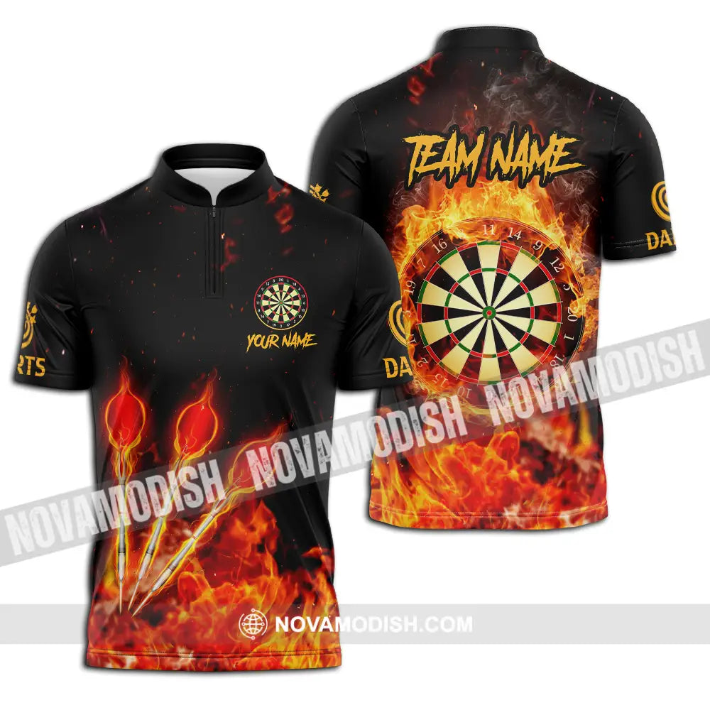 Unisex Shirt - Custom Name And Team Name Burning Darts Shirt Zipper Polo Shirt / S T-shirt