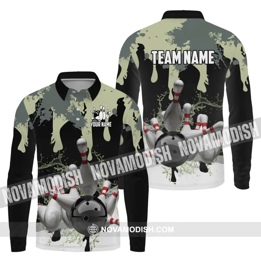 Unisex Shirt - Custom Name And Team Name Camouflage Color Shirt For Bowling Lover Long Sleeve Polo / S T-shirt