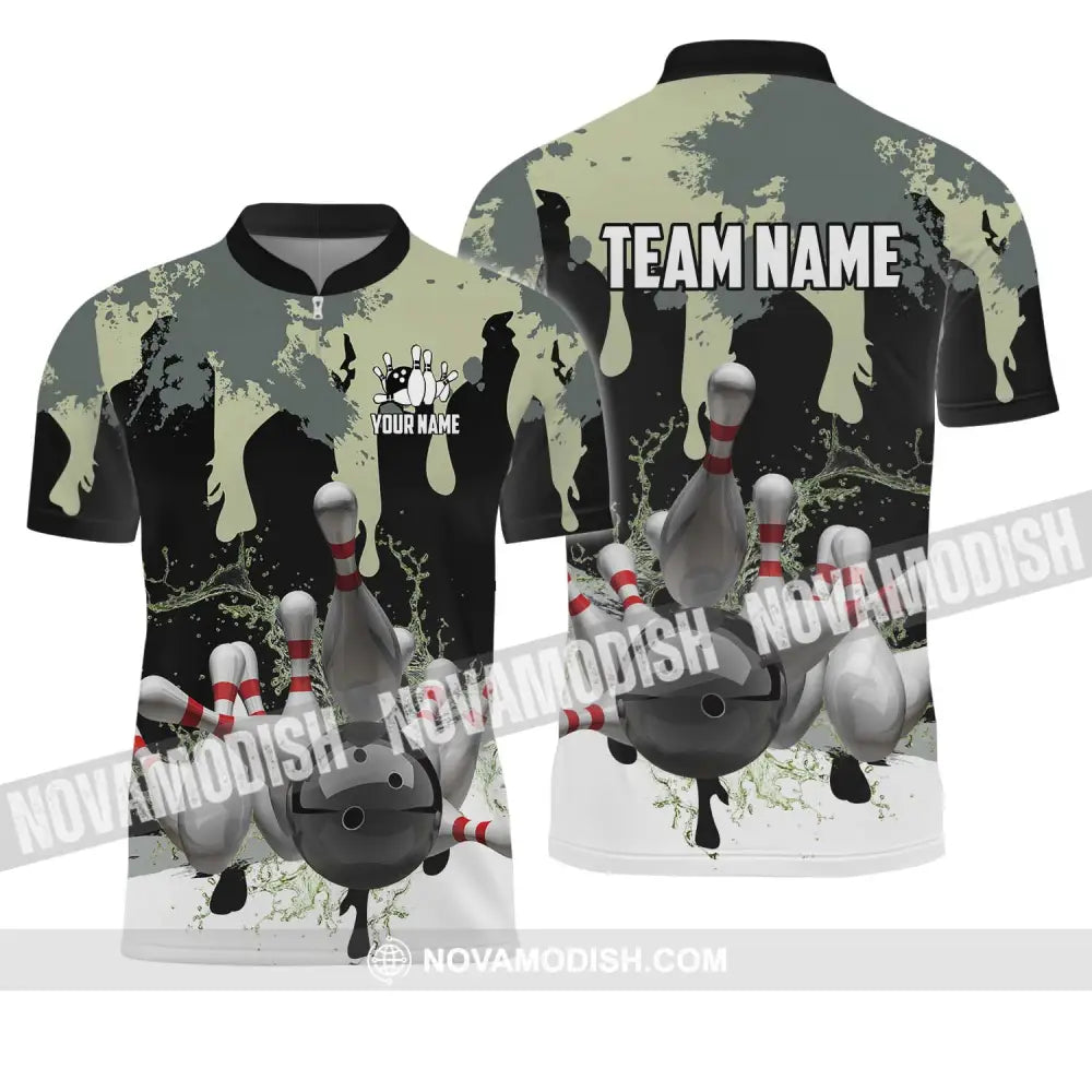 Unisex Shirt - Custom Name And Team Name Camouflage Color Shirt For Bowling Lover Zipper Polo Shirt / S T-shirt