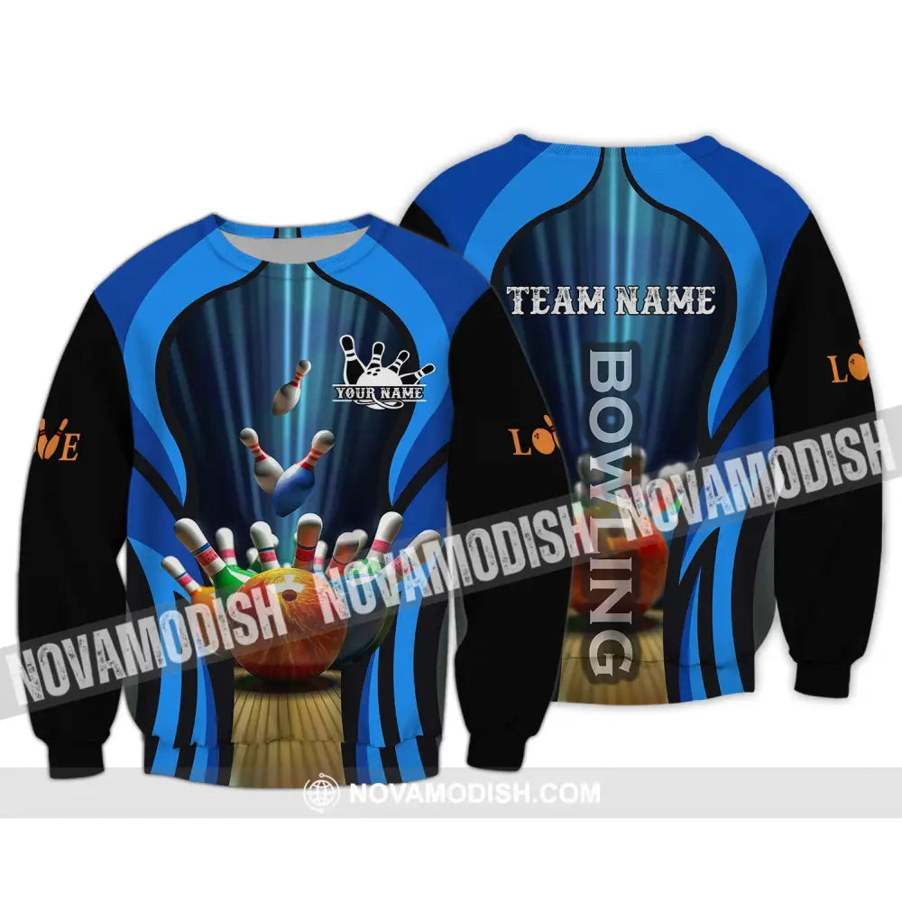 Unisex Shirt - Custom Name And Team Name Color Bowling Ball Shirt Long Sleeve / S T-shirt