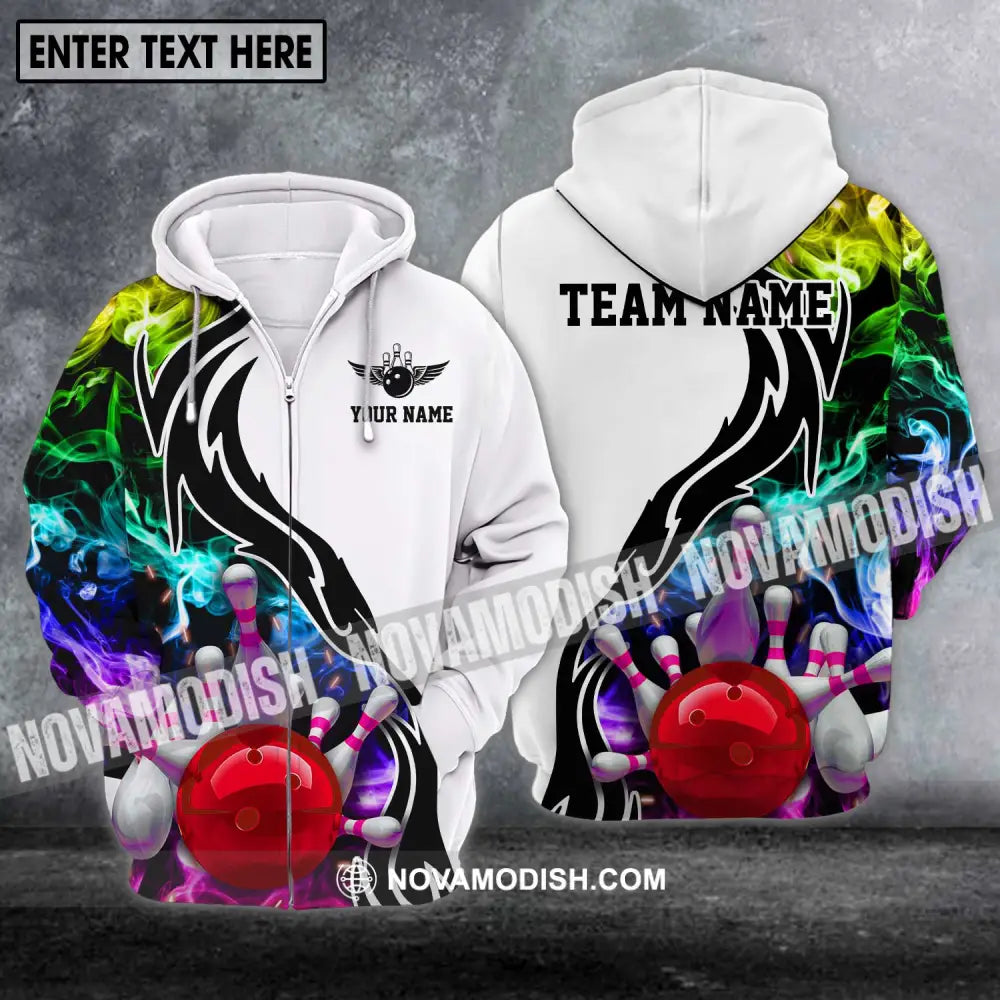 Unisex Shirt - Custom Name And Team Name Shirt Colorful Bowling Lover Shirt Zipper Hoodie / S T-shirt