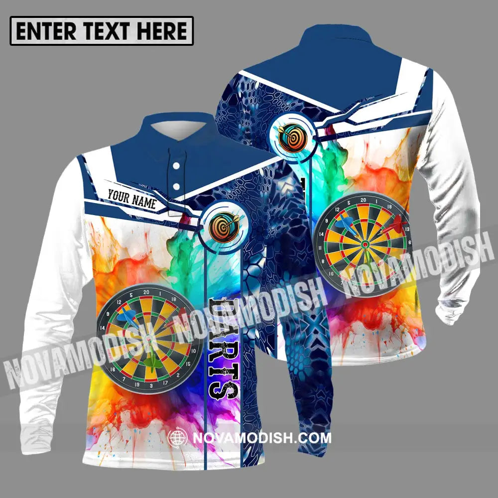 Unisex Shirt - Custom Name And Team Name Shirt Colorful Darts Long Sleeve Polo / S T-shirt