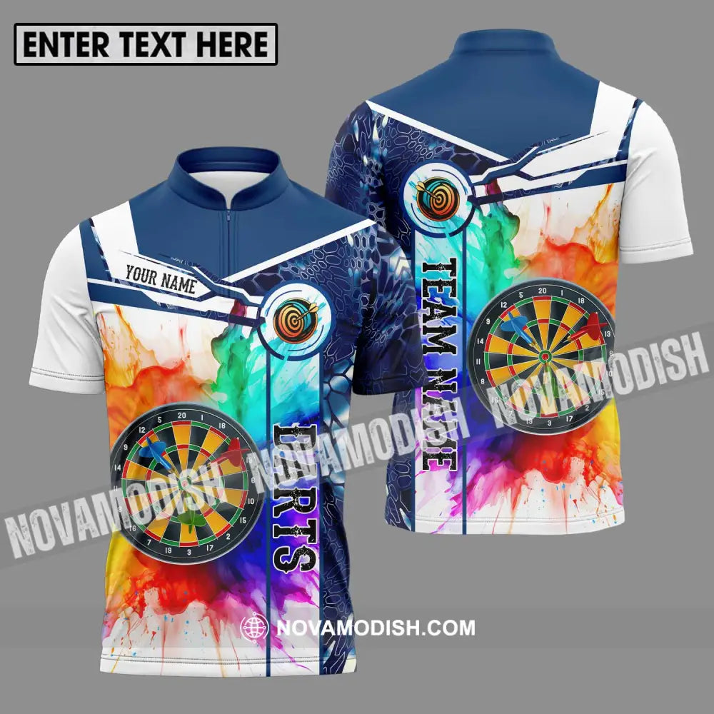 Unisex Shirt - Custom Name And Team Name Shirt Colorful Darts Zipper Polo Shirt / S T-shirt