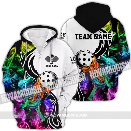 Unisex Shirt - Custom Name And Team Name Shirt Colorful Smoke Pickleball Zipper Hoodie / S T-shirt