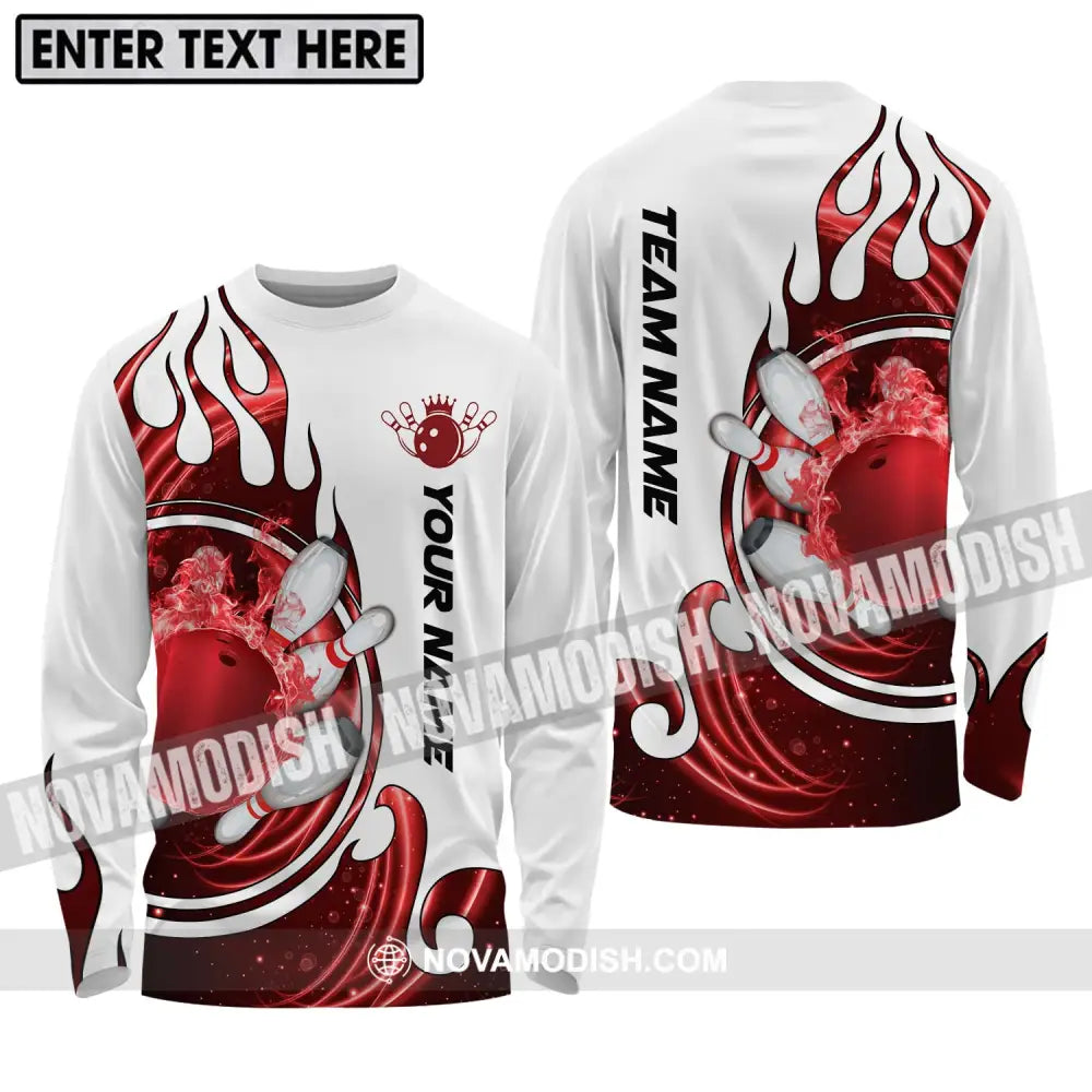 Unisex Shirt - Custom Name And Team Name Shirt Crown Red Bowling Ball Shirt Long Sleeve Shirt / S T-shirt