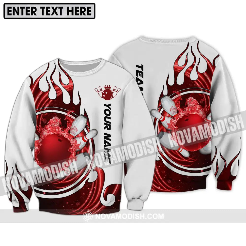 Unisex Shirt - Custom Name And Team Name Shirt Crown Red Bowling Ball Shirt Long Sleeve / S T-shirt