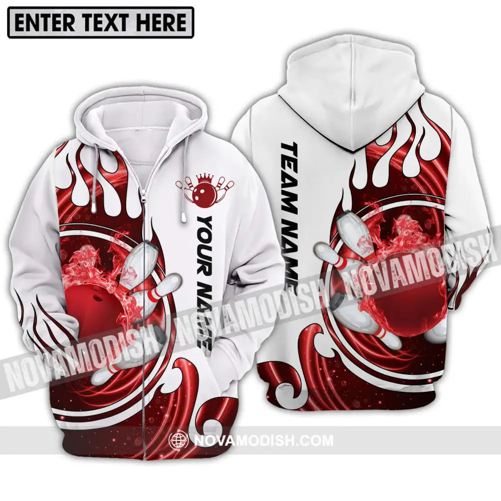 Unisex Shirt - Custom Name And Team Name Shirt Crown Red Bowling Ball Shirt Zipper Hoodie / S T-shirt