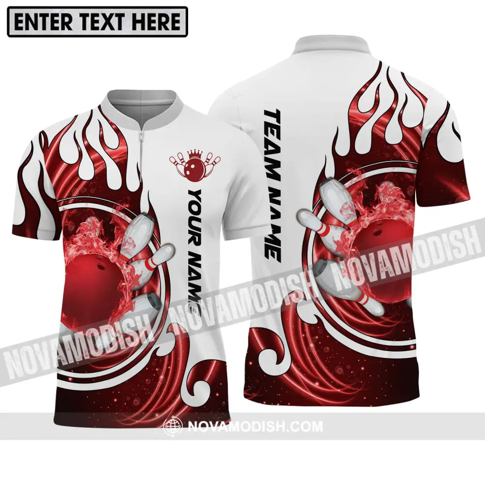Unisex Shirt - Custom Name And Team Name Shirt Crown Red Bowling Ball Shirt Zipper Polo Shirt / S T-shirt