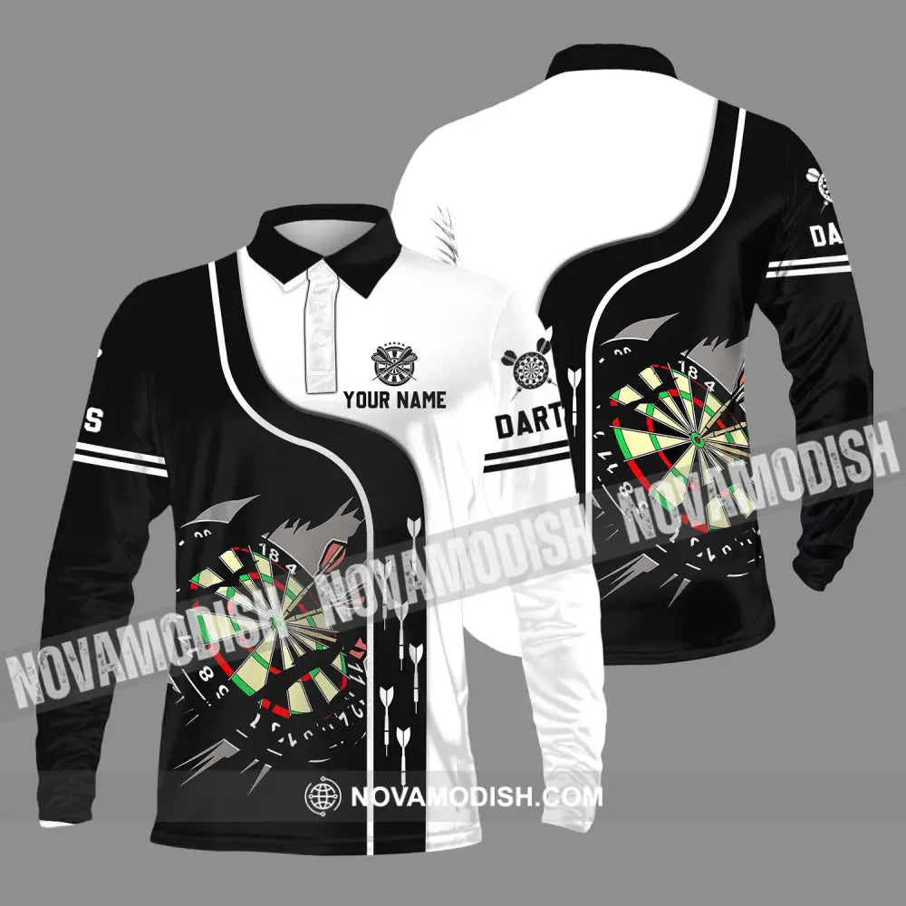 Unisex Shirt - Custom Name And Team Name Darts Shirt Black And White Long Sleeve Polo / S T-shirt
