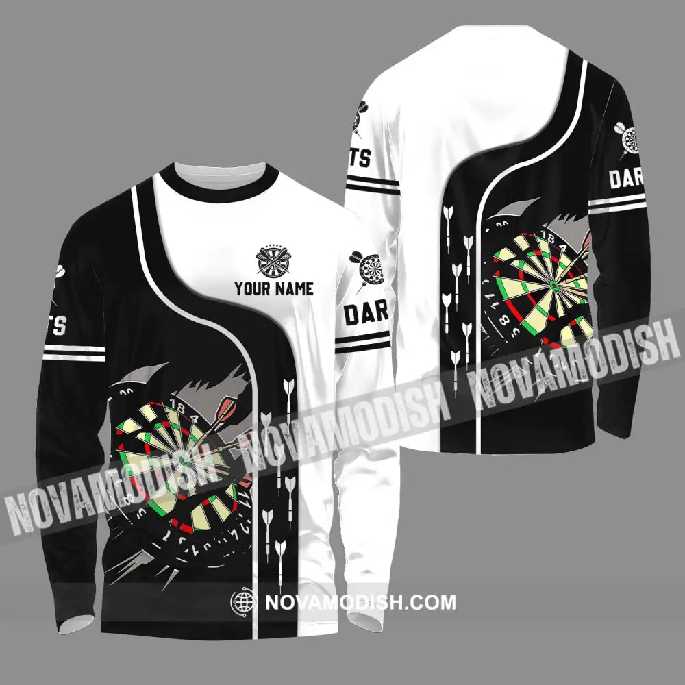 Unisex Shirt - Custom Name And Team Name Darts Shirt Black And White Long Sleeve Shirt / S T-shirt