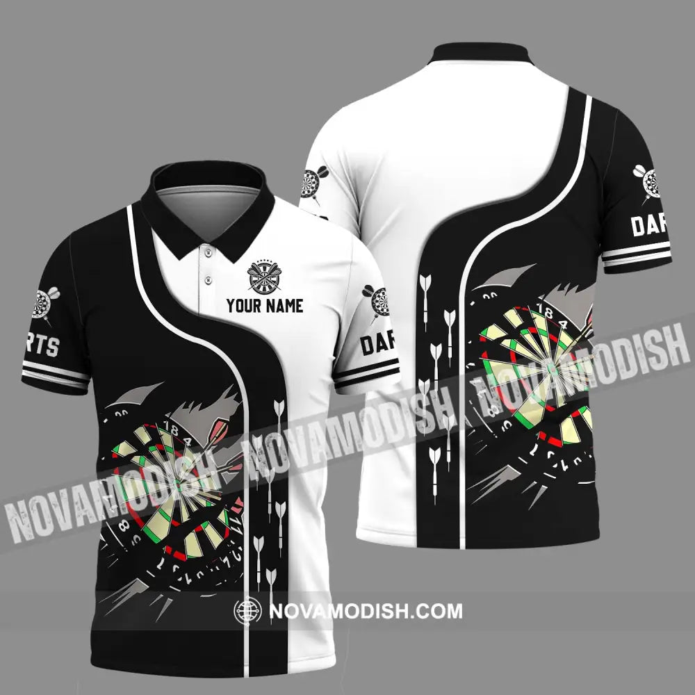 Unisex Shirt - Custom Name And Team Name Darts Shirt Black And White Polo Shirt / S T-shirt