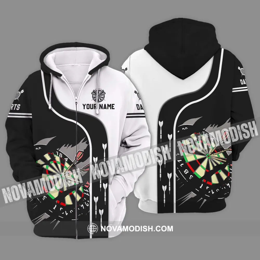 Unisex Shirt - Custom Name And Team Name Darts Shirt Black And White Zipper Hoodie / S T-shirt
