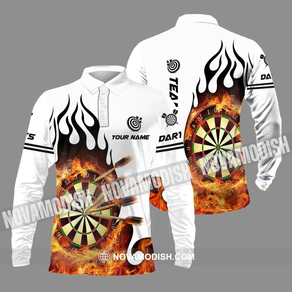 Unisex Shirt - Custom Name And Team Name Darts Shirt Fire Dartboard Long Sleeve Polo / S T-shirt