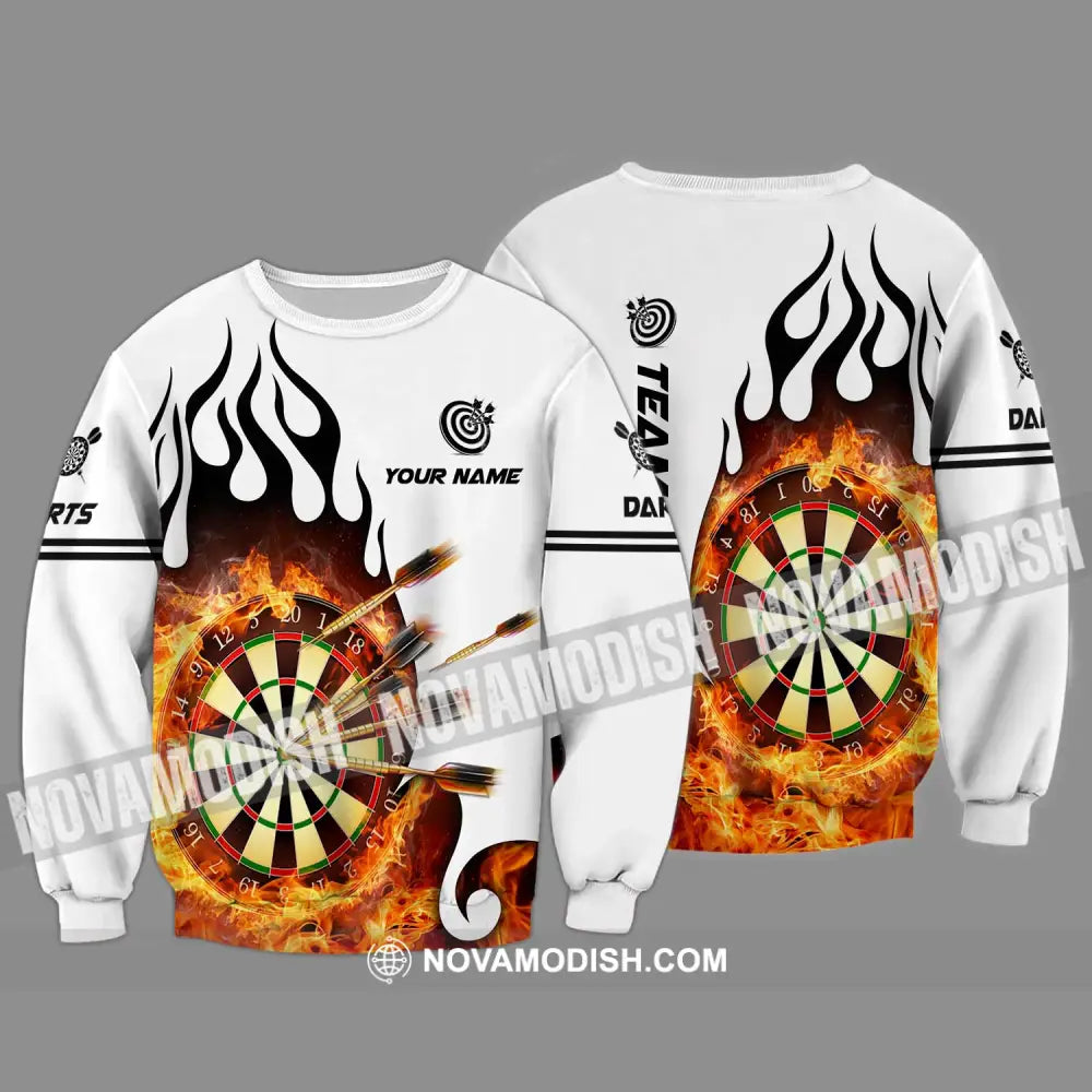 Unisex Shirt - Custom Name And Team Name Darts Shirt Fire Dartboard Long Sleeve / S T-shirt