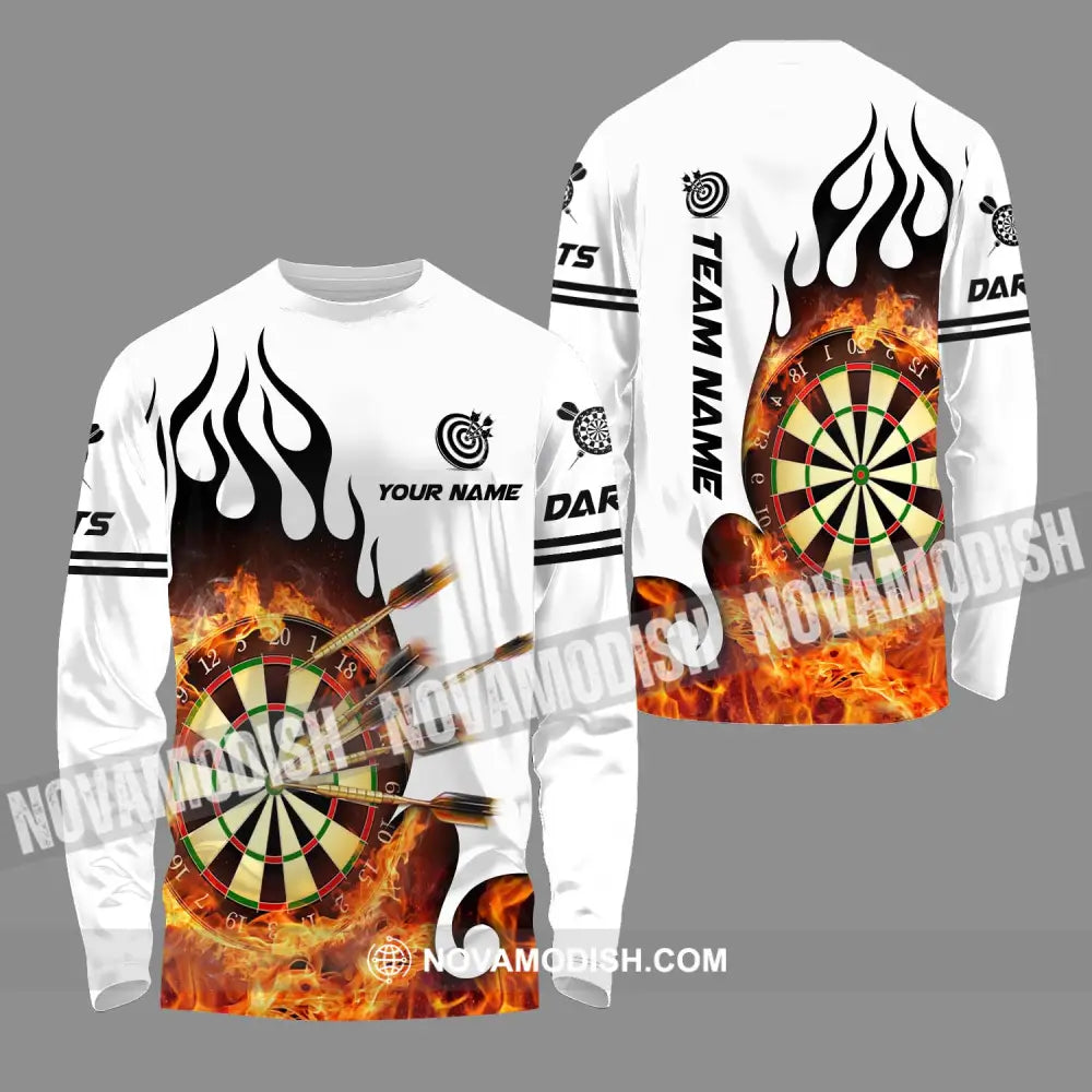 Unisex Shirt - Custom Name And Team Name Darts Shirt Fire Dartboard Long Sleeve Shirt / S T-shirt