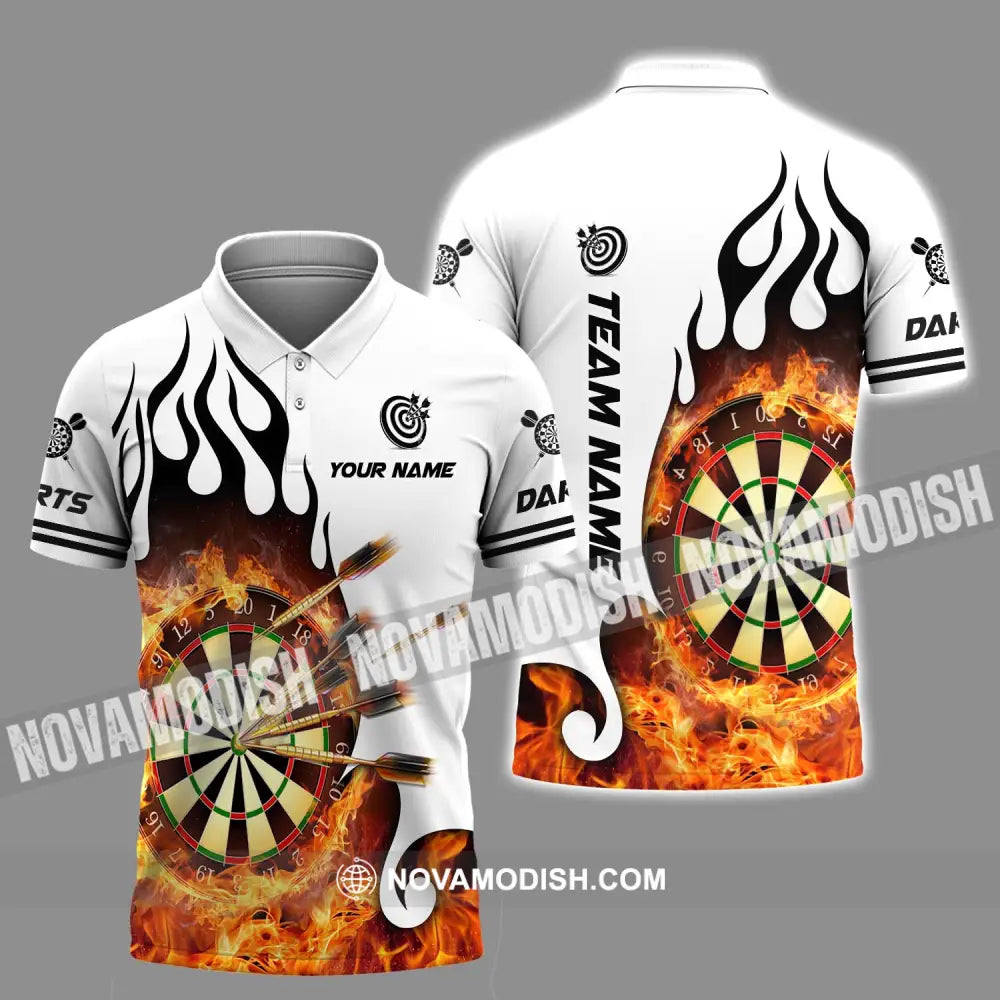 Unisex Shirt - Custom Name And Team Name Darts Shirt Fire Dartboard Polo Shirt / S T-shirt