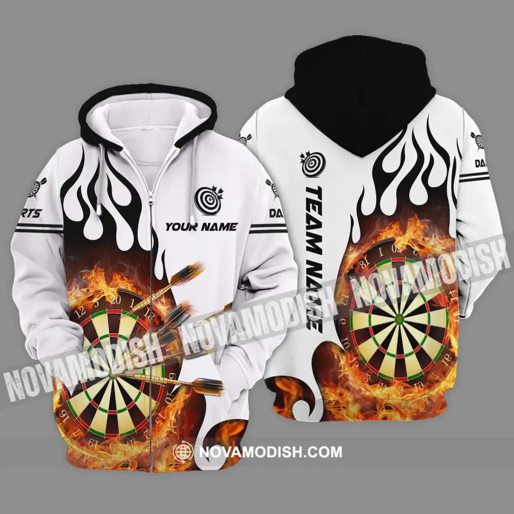 Unisex Shirt - Custom Name And Team Name Darts Shirt Fire Dartboard Zipper Hoodie / S T-shirt