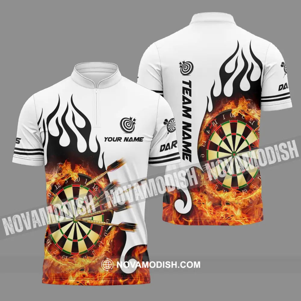 Unisex Shirt - Custom Name And Team Name Darts Shirt Fire Dartboard Zipper Polo Shirt / S T-shirt