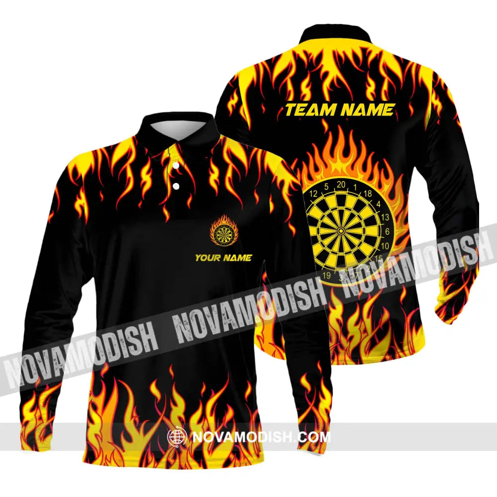 Unisex Shirt - Custom Name And Team Name Shirt Darts Fire Long Sleeve Polo / S T-shirt
