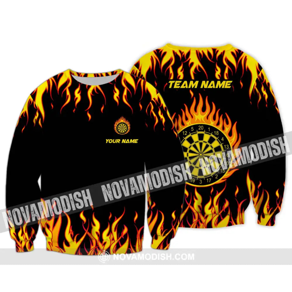 Unisex Shirt - Custom Name And Team Name Shirt Darts Fire Long Sleeve / S T-shirt