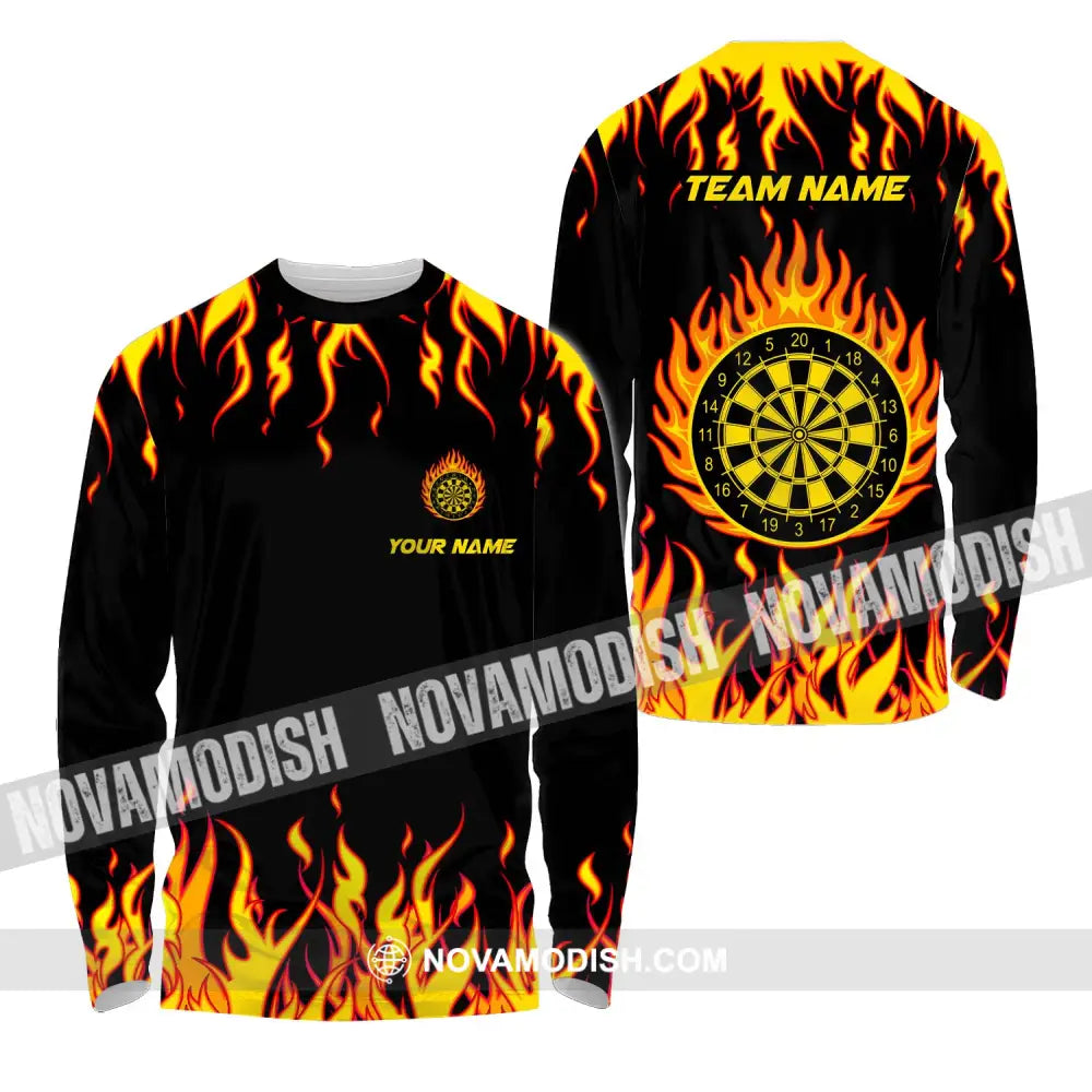 Unisex Shirt - Custom Name And Team Name Shirt Darts Fire Long Sleeve Shirt / S T-shirt