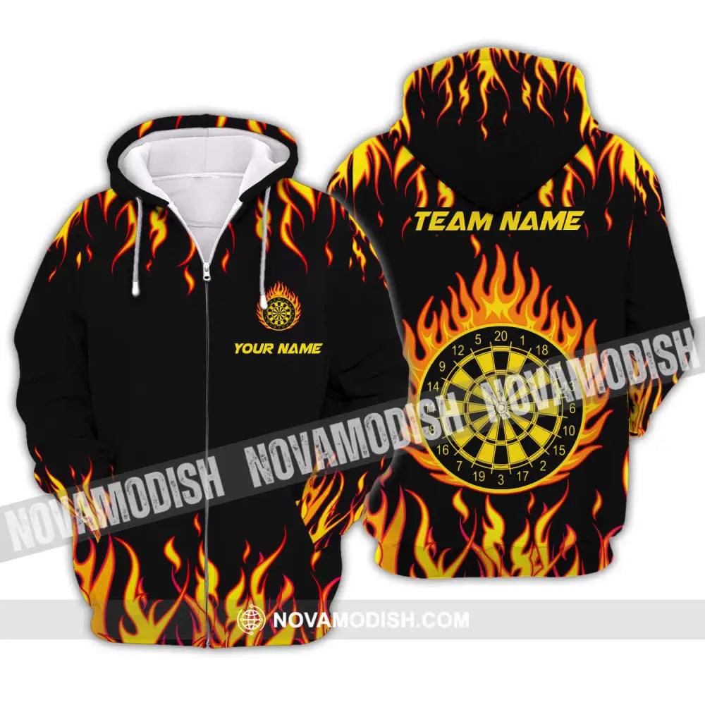 Unisex Shirt - Custom Name And Team Name Shirt Darts Fire Zipper Hoodie / S T-shirt