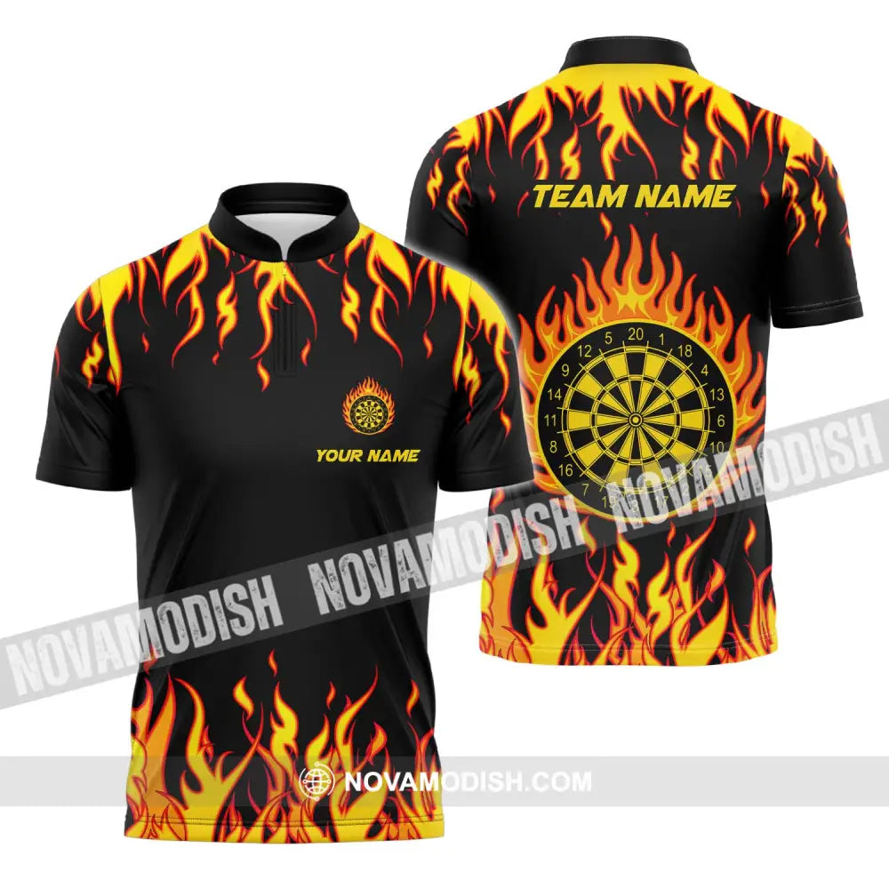 Unisex Shirt - Custom Name And Team Name Shirt Darts Fire Zipper Polo Shirt / S T-shirt