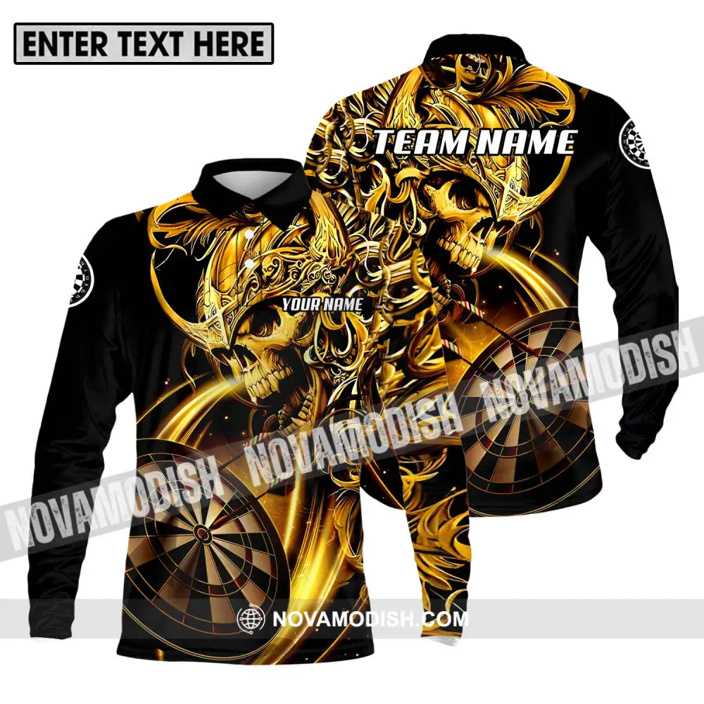 Unisex Shirt - Custom Name And Team Name Darts Shirt Gold Darts Long Sleeve Polo / S T-shirt