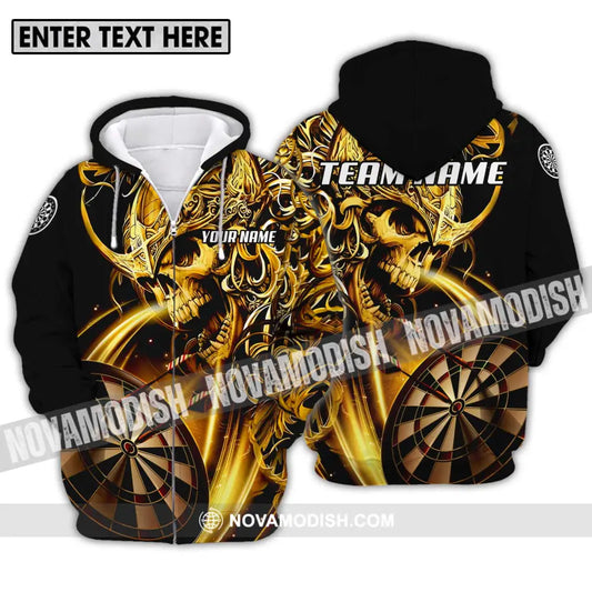 Unisex Shirt - Custom Name And Team Name Darts Shirt Gold Darts Zipper Hoodie / S T-shirt